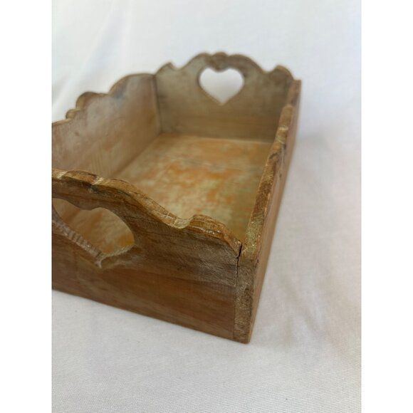 Vintage Handcrafted Wooden Heart Cutout Decorative Organizer Tray Box - Picture 7 of 14